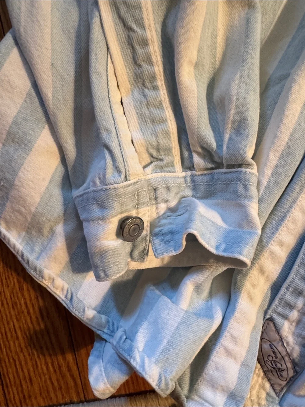 Vintage 90s Levi's Vertical Striped Button-Down in Light Blue & Cream